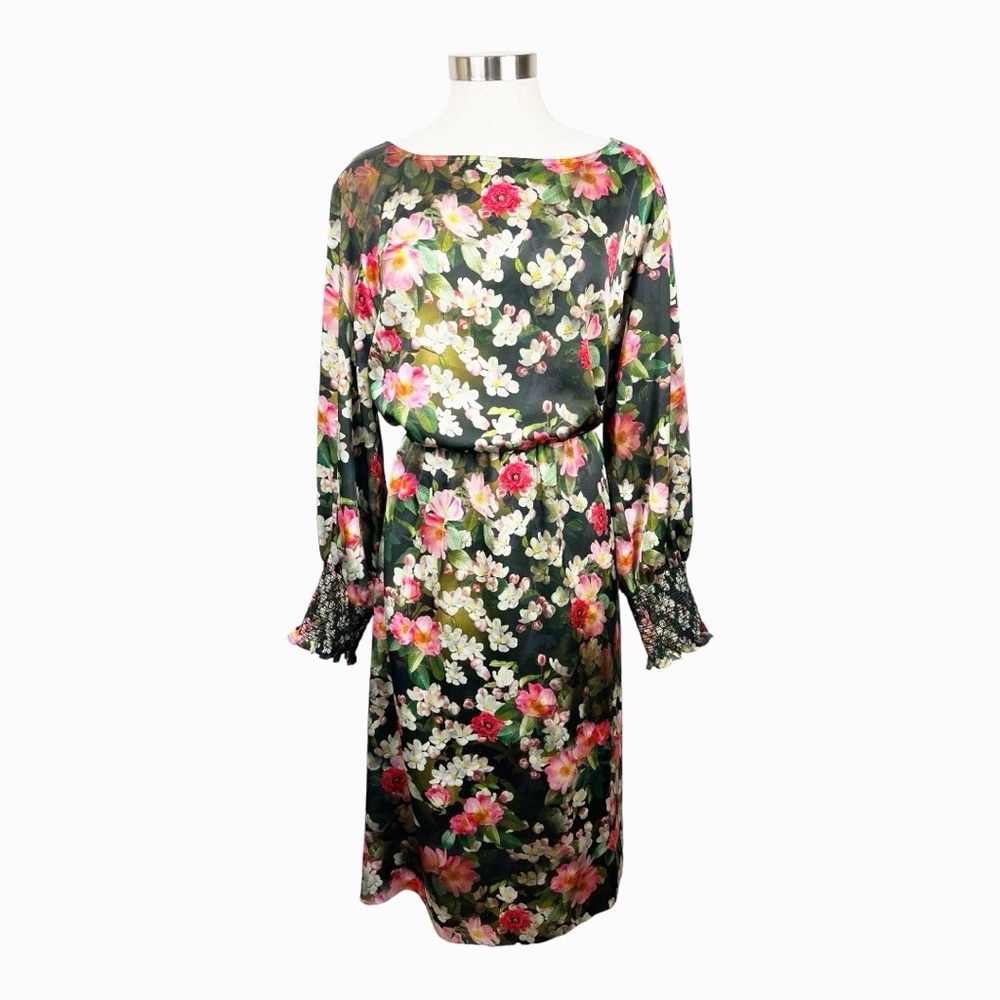Jay Godfrey Black Floral Print Long Sleeve Dress Size 10